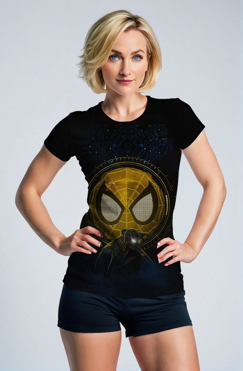 Web Signal Tee – Black Short Sleeve with Gold Spider Mask Icon