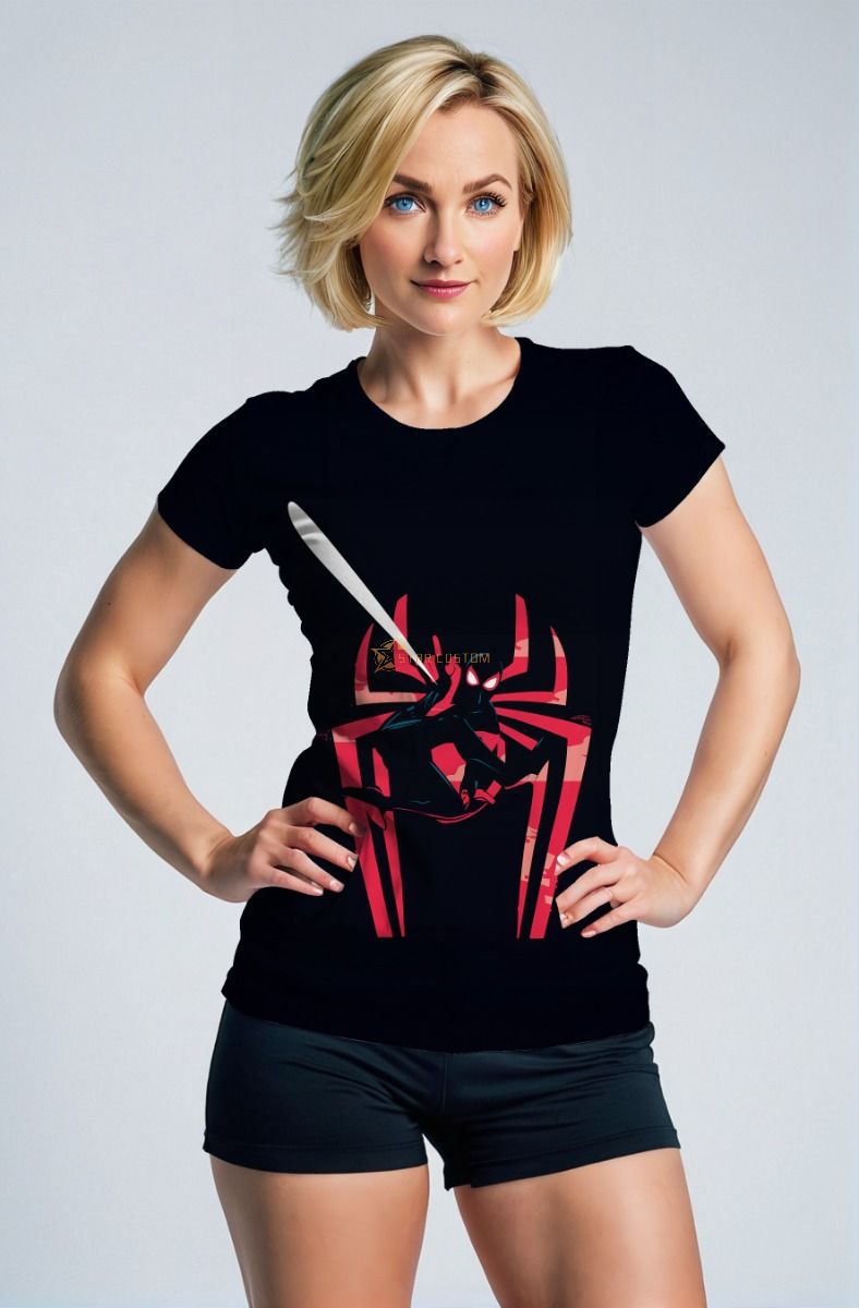 Spider Motion Tee – Black Short Sleeve with Red Symbol & Hero Silhouette