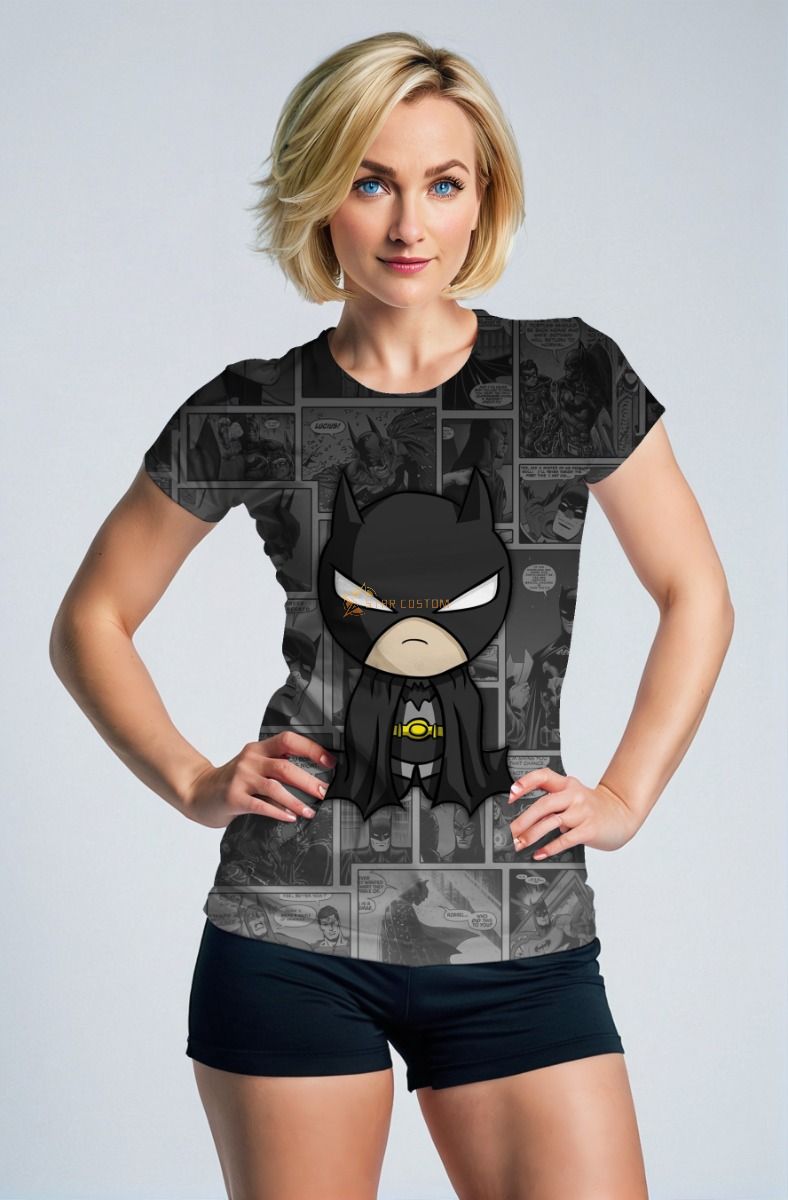 Shadow Comic Tee – Black Graphic Tee with Mini Hero Over Strip Layout