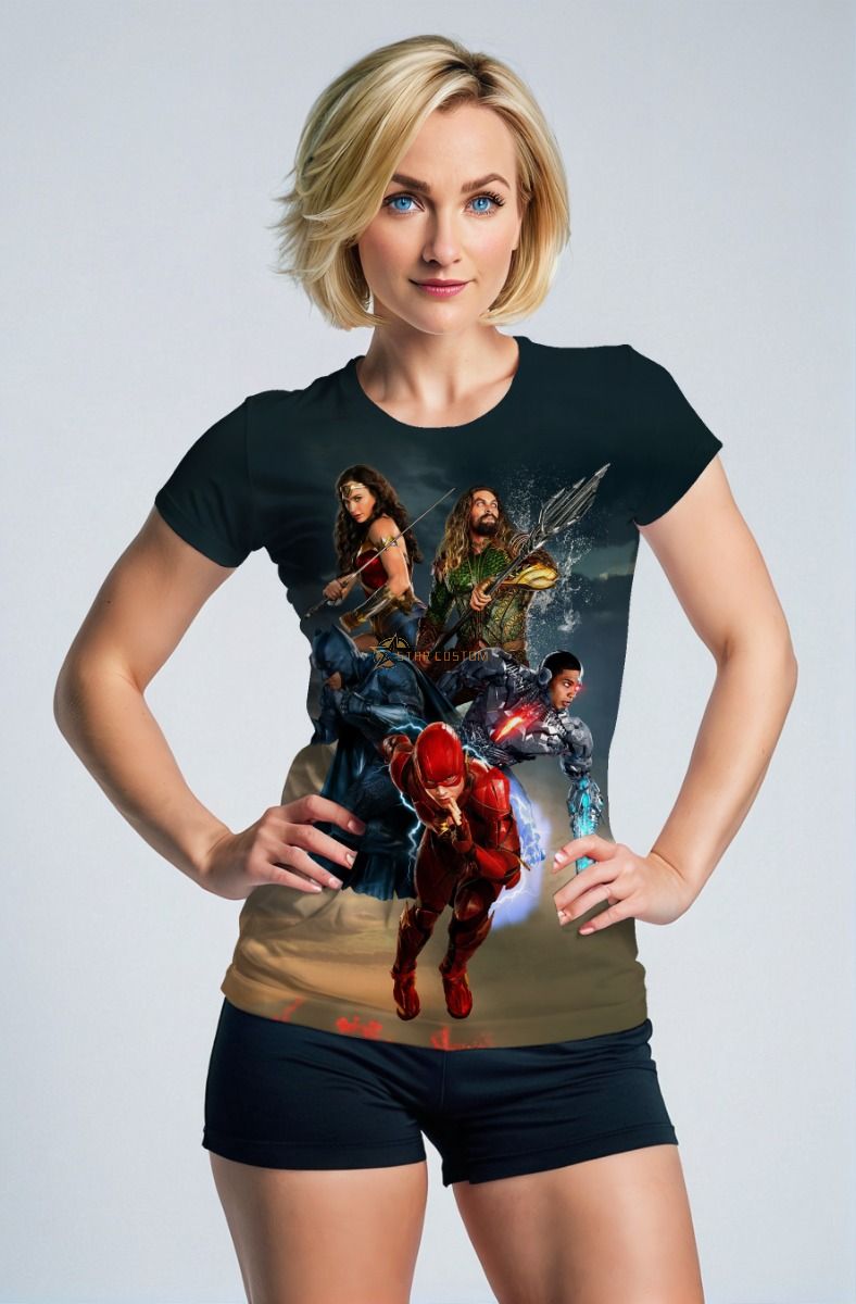 United Icons Short Sleeve Tee – Gray Gradient Justice Print