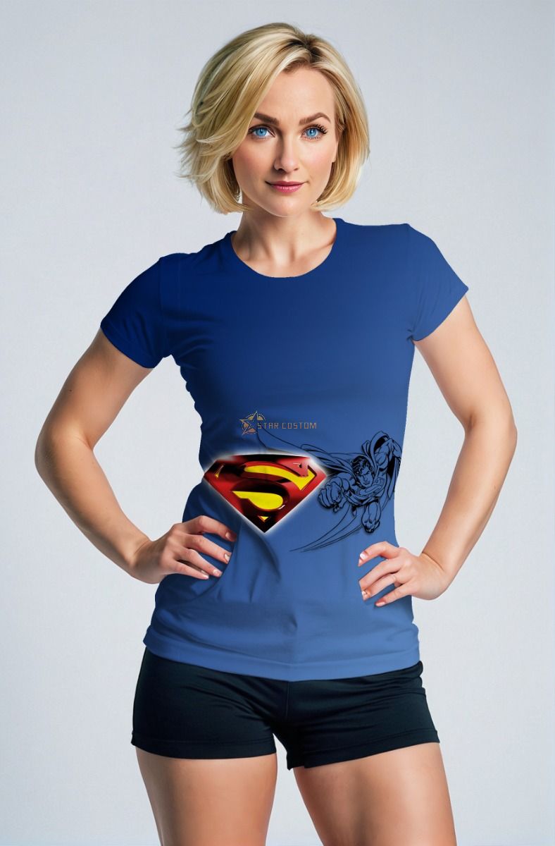 Man of Steel Tee – Blue Shirt with 3D S Logo & Comic Illustration