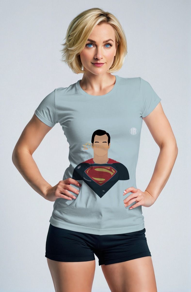 Iconic S Tee – Faceless Superman Print on Light Steel Blue