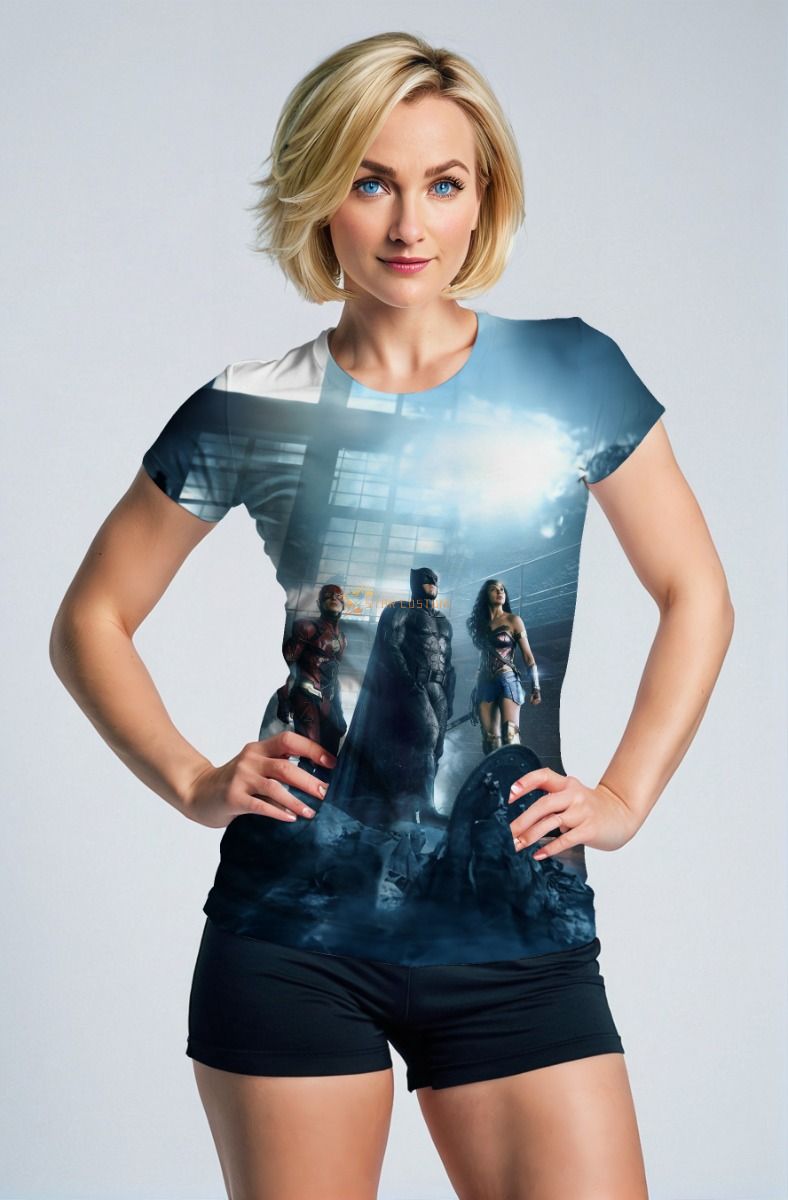 Justice League Vanguard Graphic Tee – Full Print Blue Highlight