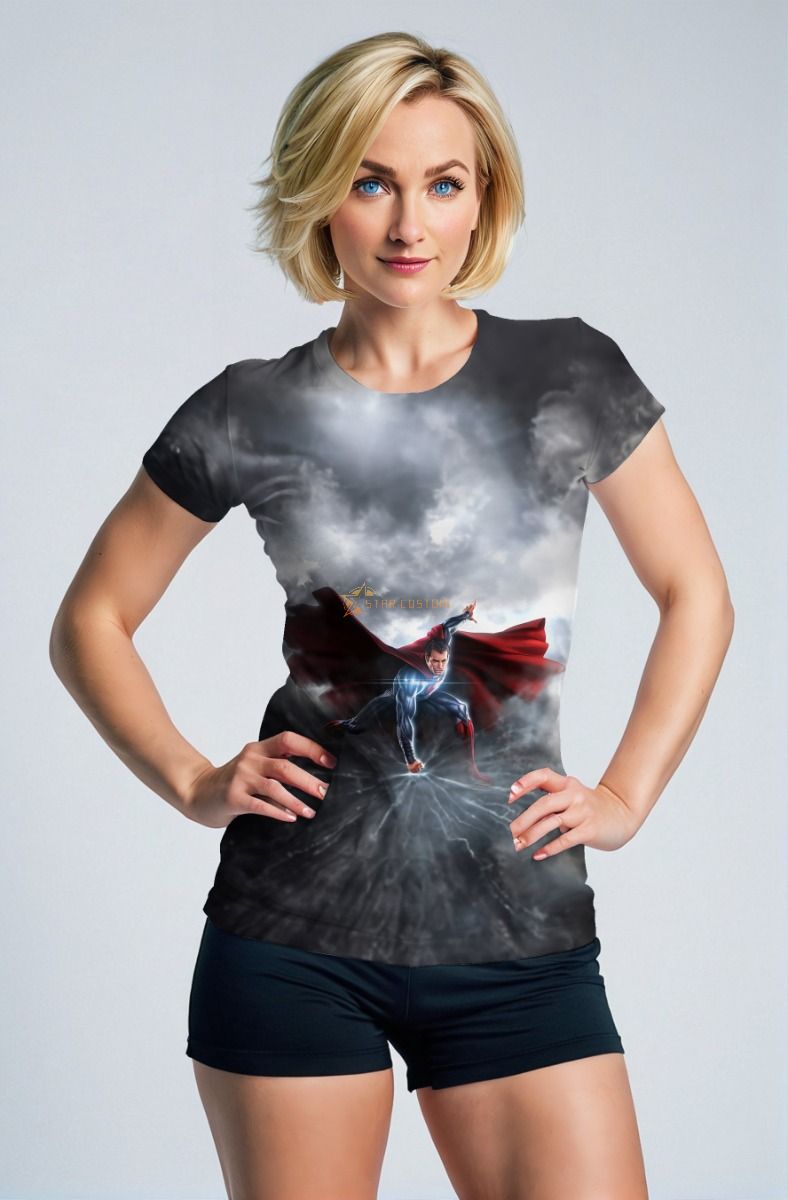 Superman Thunder Force Graphic Tee – Sleek Black Women’s Fit