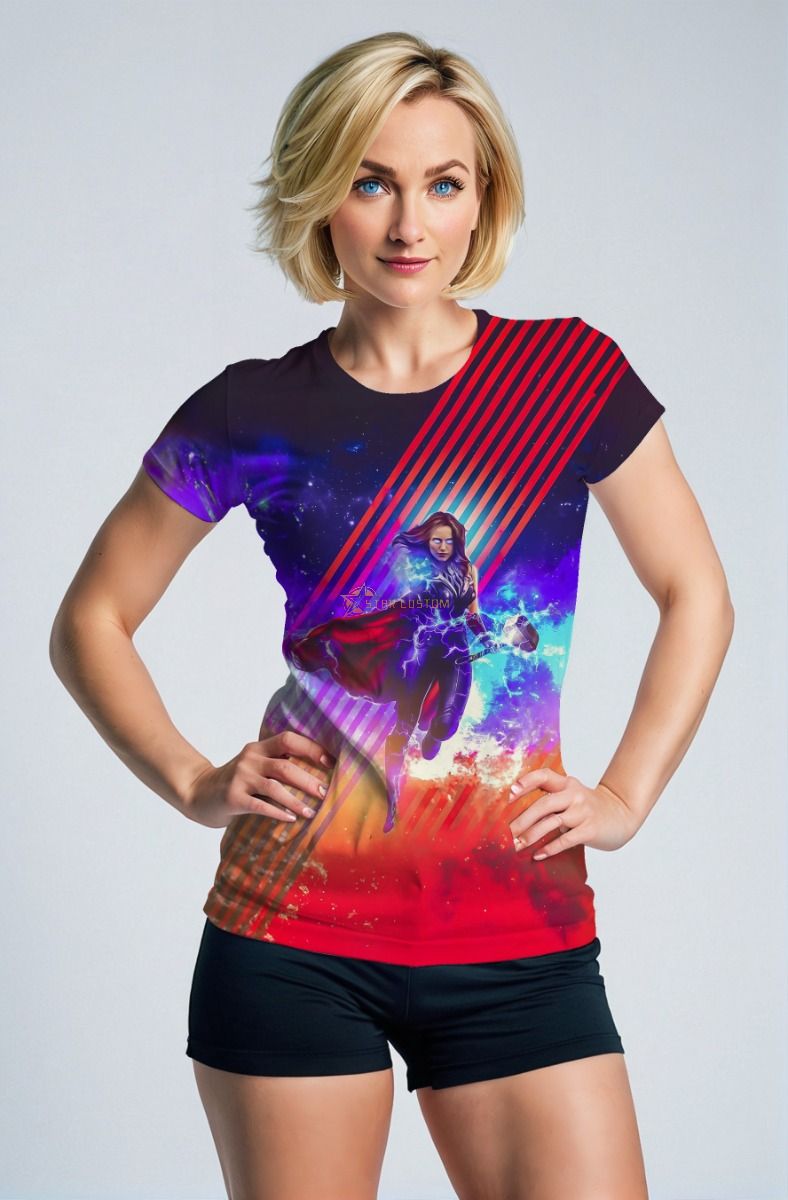 Valkyrie Strike Graphic Tee – Black Nebula with Scarlet Power Slash