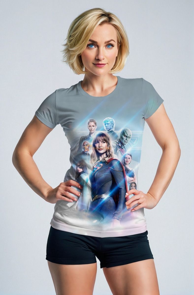 Supergirl Empowerment Graphic Tee – Silver Blue Fitted Shirt