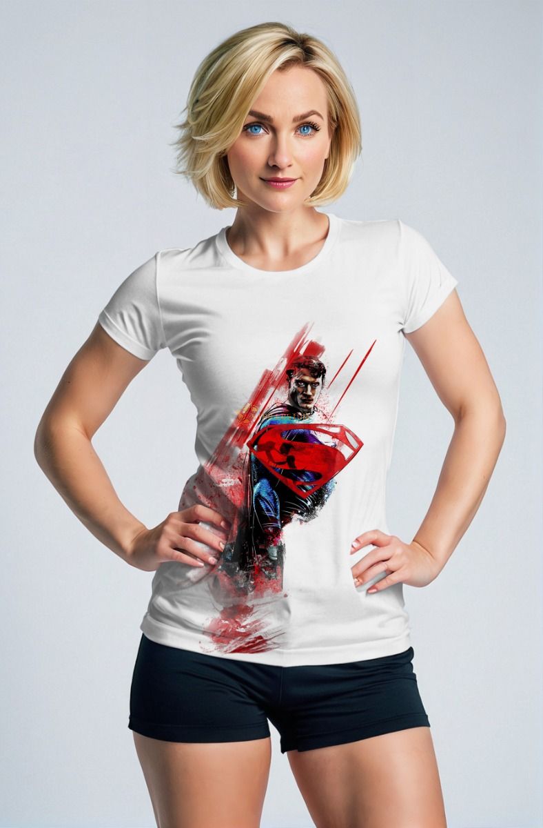 White Action Tee – Superman Brushstroke Graphic T-Shirt
