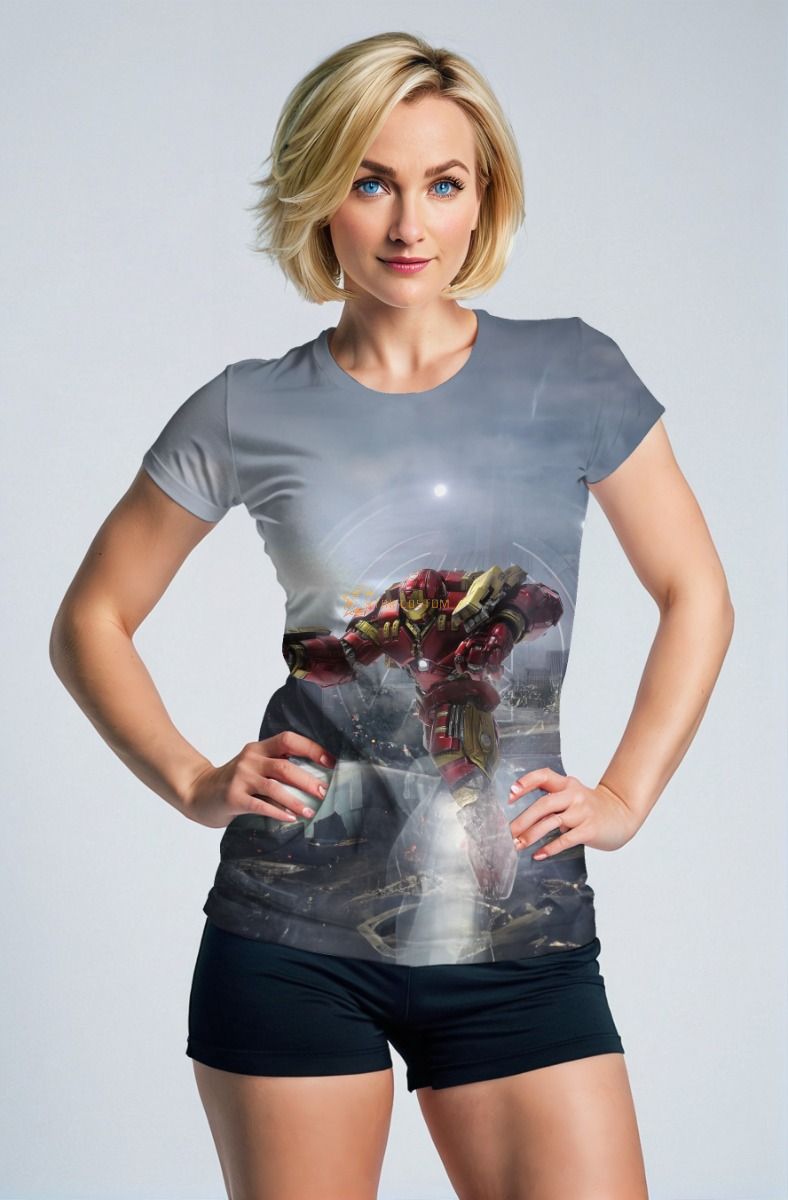 Marvel Avengers Inspired Men’s Red and Gold Hulkbuster Battle Scene Graphic T-Shirt