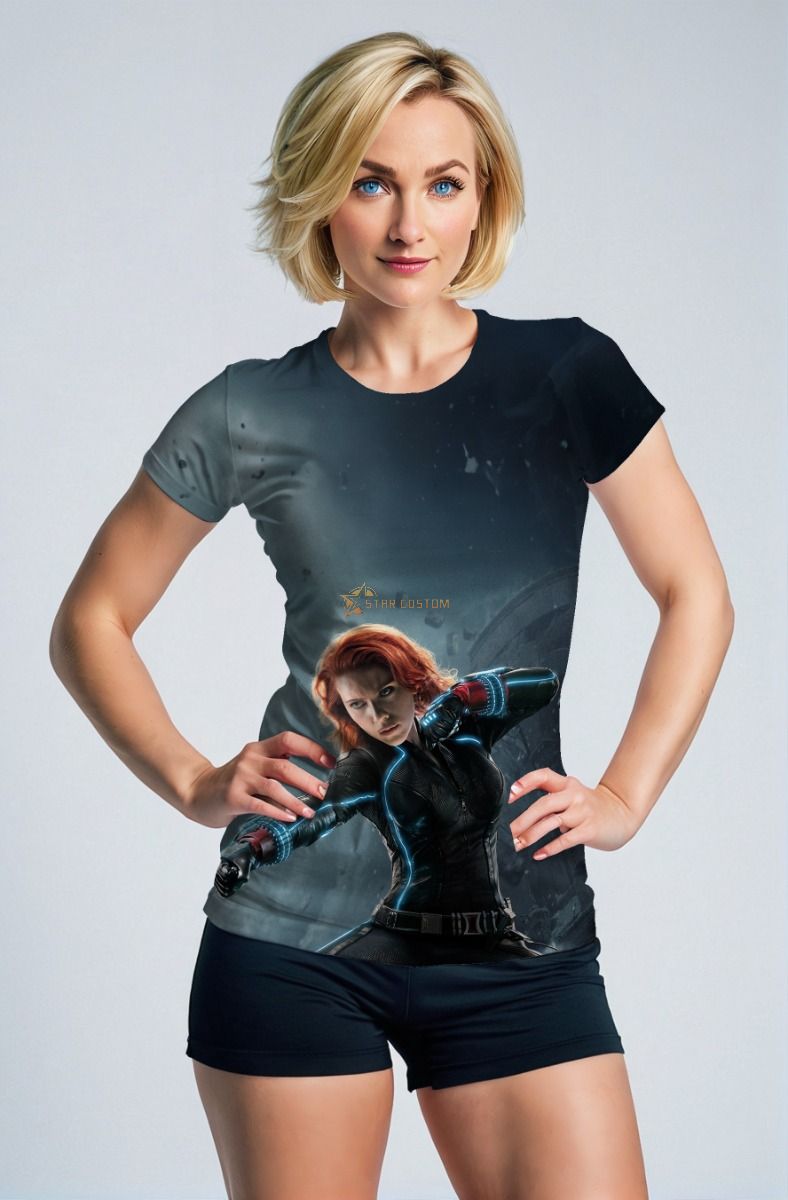 Black Widow Action Pose T-Shirt – Strong Female Superhero