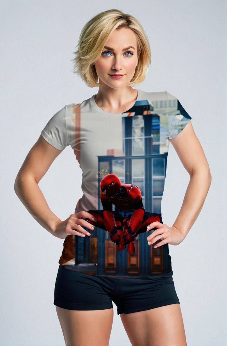 Spider-Man City Skyline Gray & Red Marvel Design Women’s T-Shirt