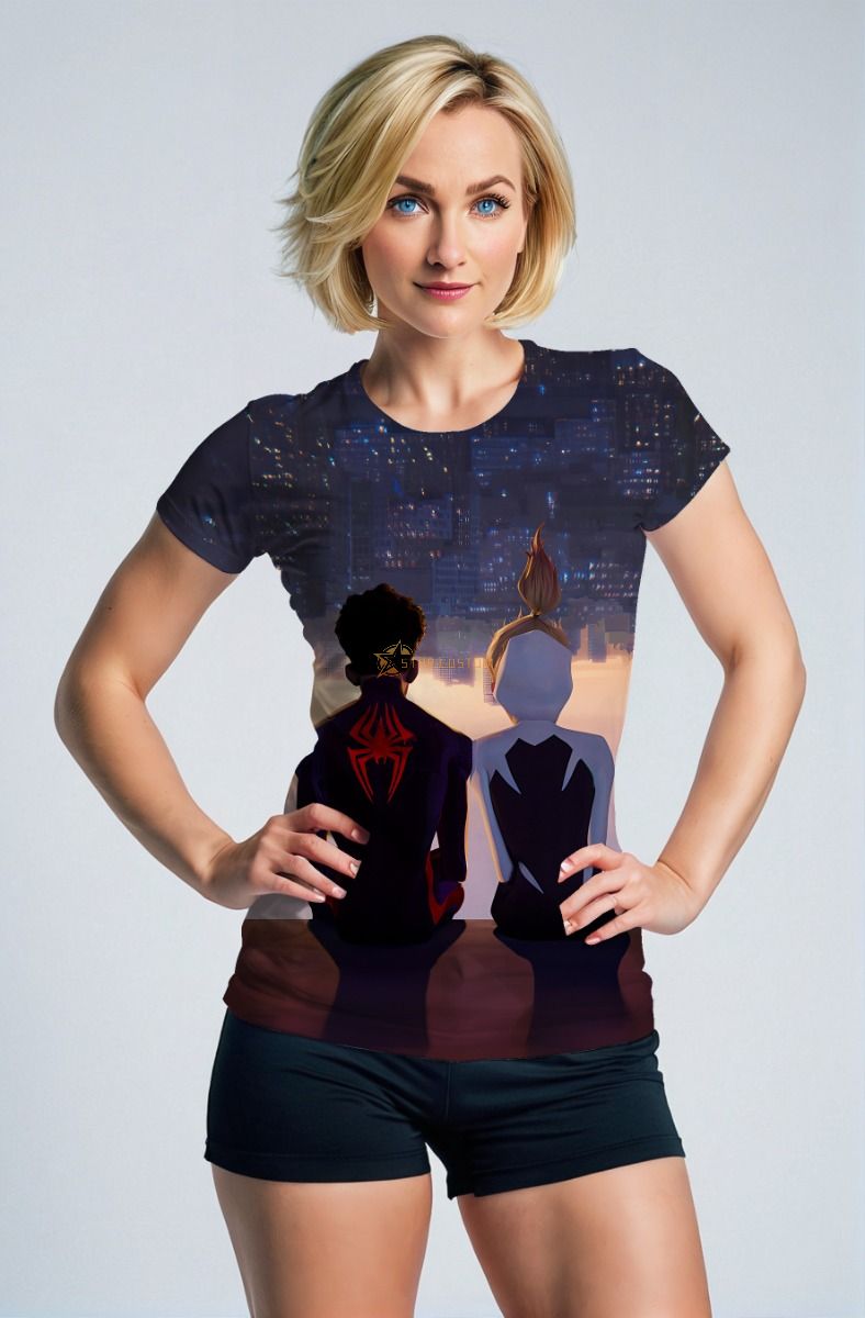 Spider-Man Across the Spider-Verse Skyline Sunset Marvel Design Women’s T-Shirt