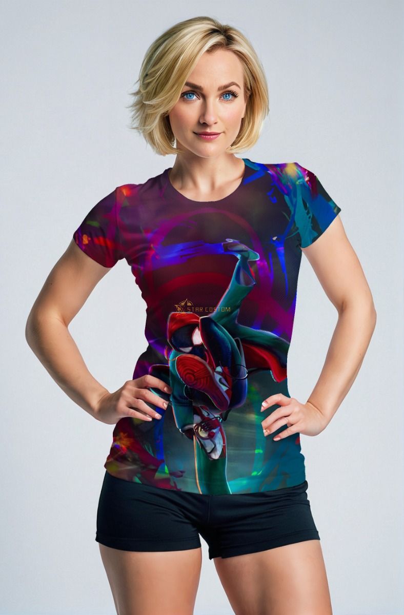 Spider-Man Into the Spider-Verse Neon Jump Marvel Design Women’s T-Shirt