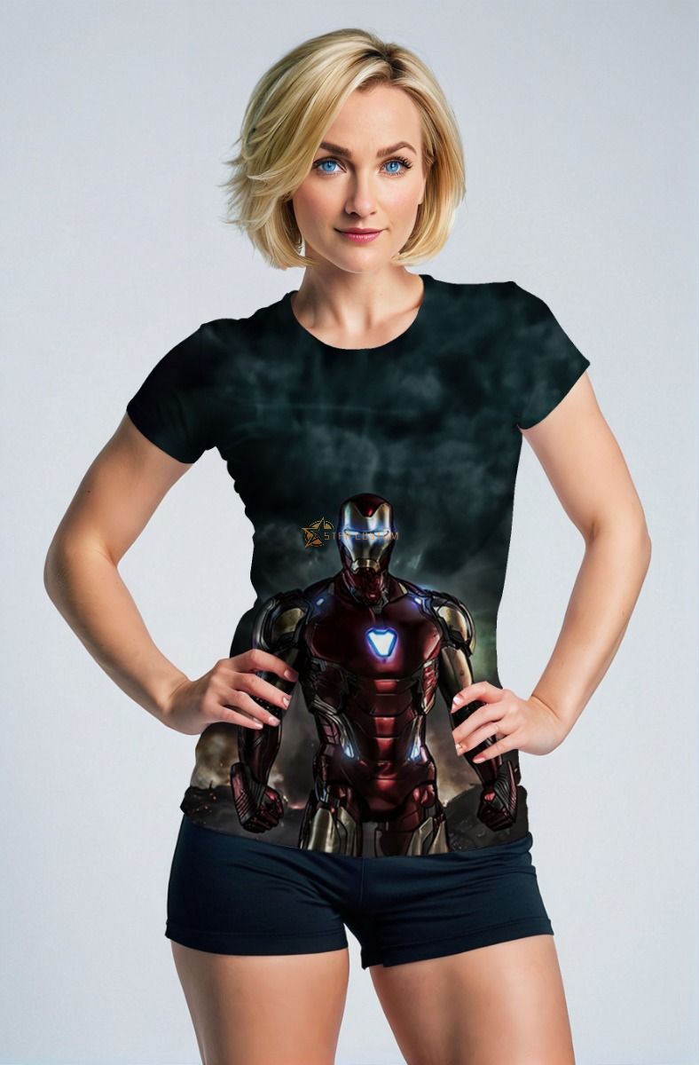 Iron Man Arc Reactor Glow Black & Red Marvel Design Women’s T-Shirt