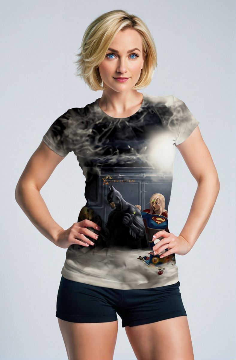 Batman and Supergirl Dark Smoke DC Heroes Design T-Shirt