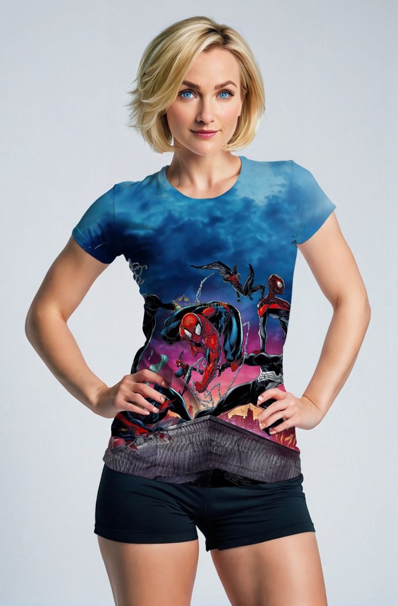 Spider-Man Into the Spider-Verse Team Battle Skyline Marvel Design T-Shirt