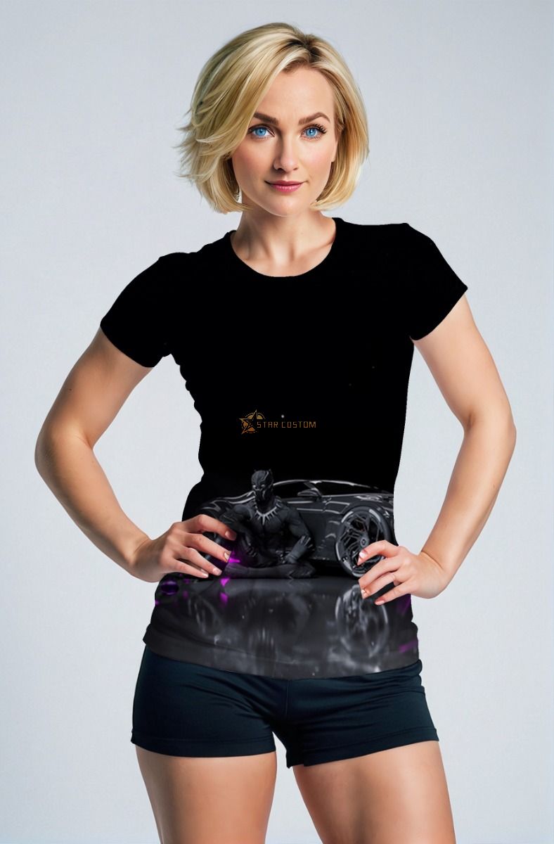 Short Sleeve T-Shirt: Stealth Hero Tee – Black Panther & Hypercar Design Short Sleeve Shirt