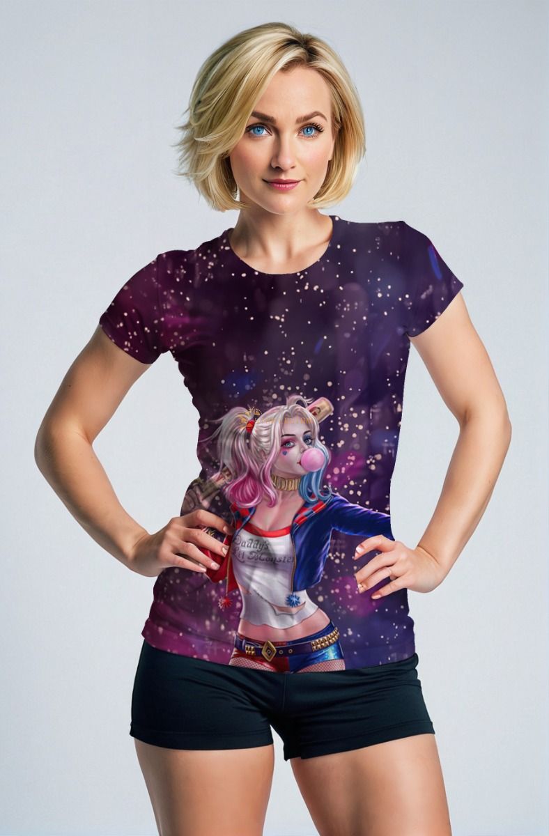 Harley Quinn Bubblegum Rebel Tee – Pink & Purple Galaxy Street Style Shirt
