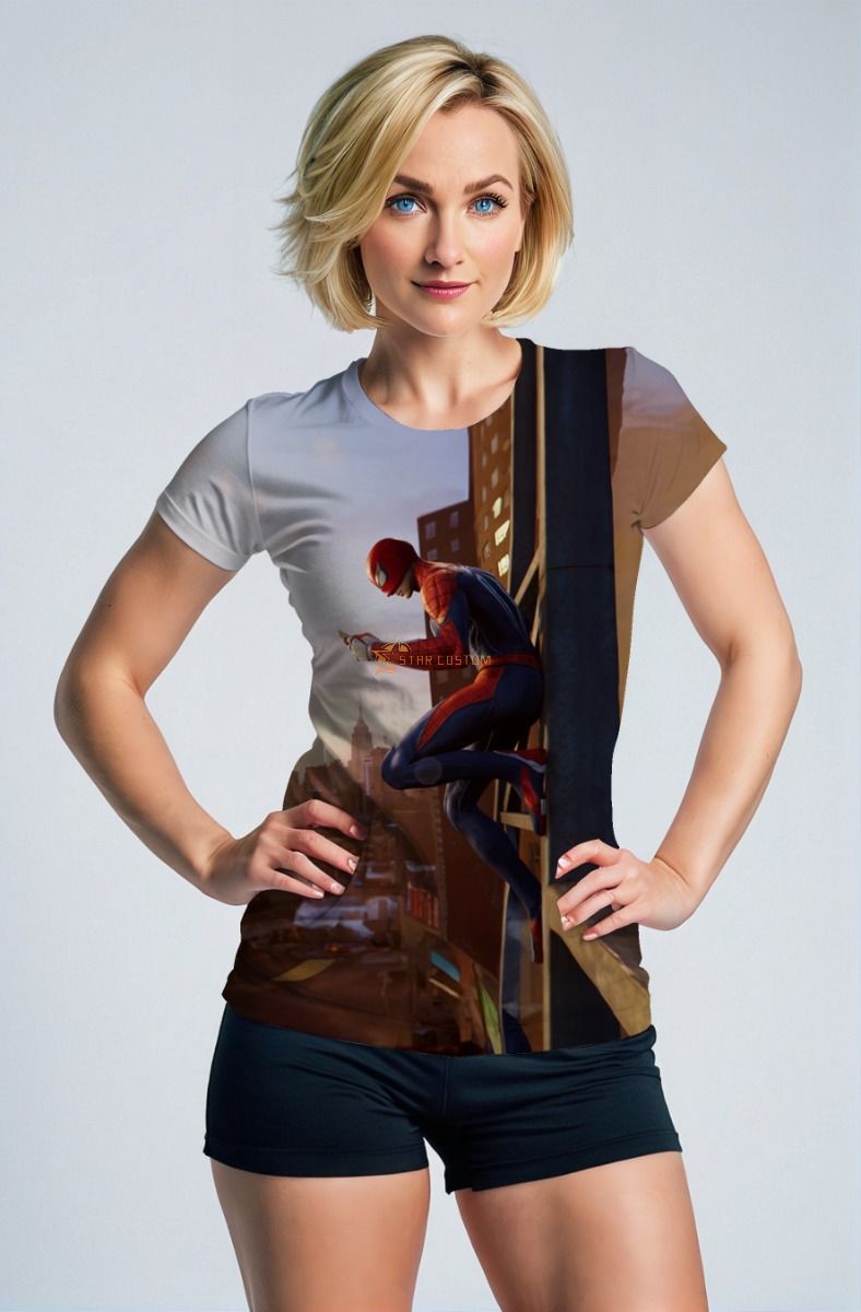 Spider-Man City Signal Tee – Skyline Texting Hero Sunset Shirt