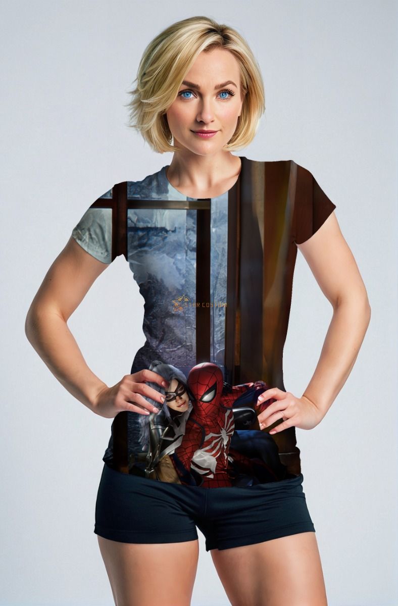 Spider-Man & Black Cat Bonded Hearts Tee – Storm Gray & Winter Blue