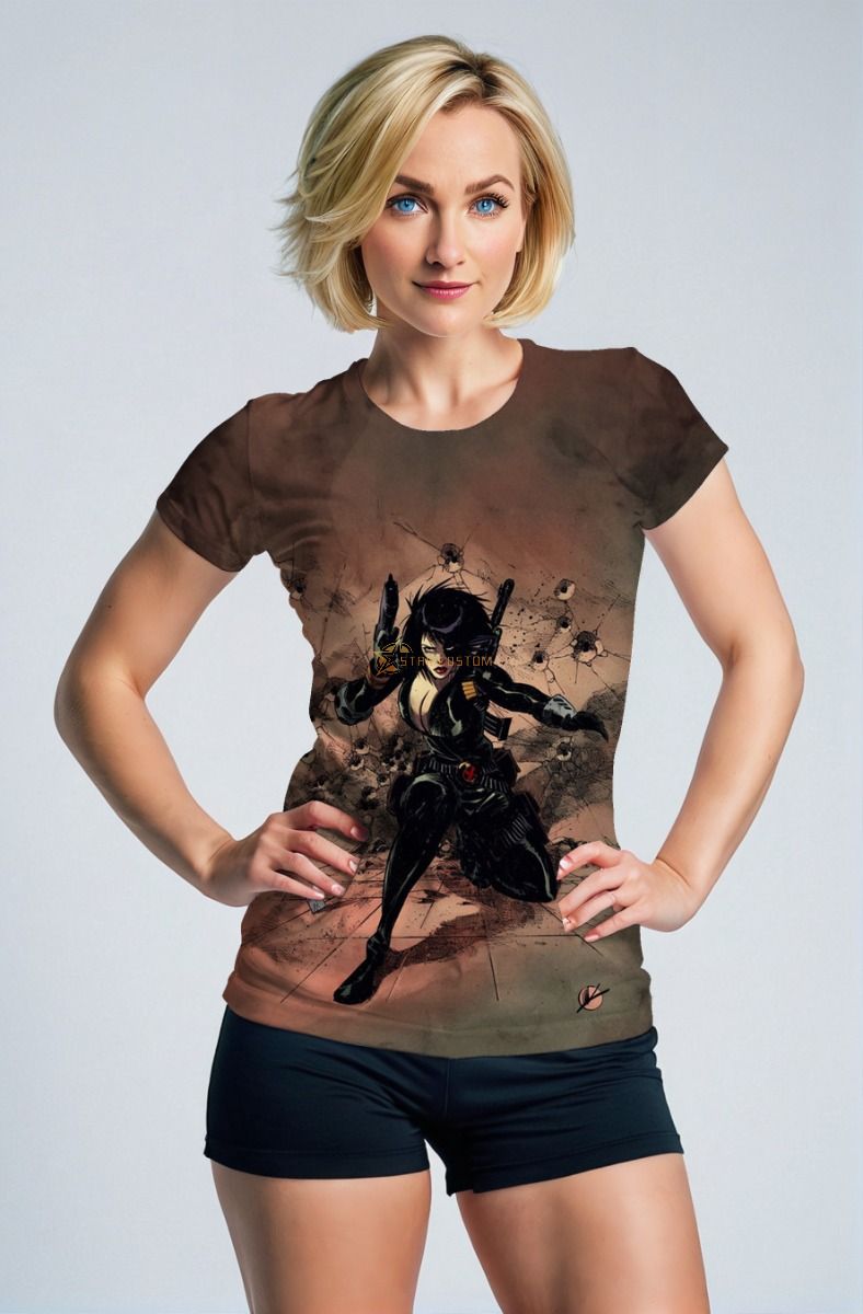 Domino (Neena Thurman) Graphic T-Shirt - Brown & Black Combat Style