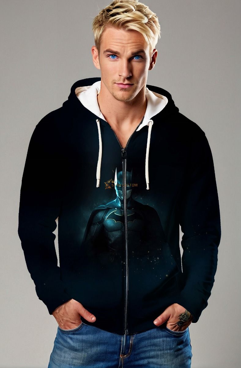  Black Batman Hero Zip‑Up Hoodie