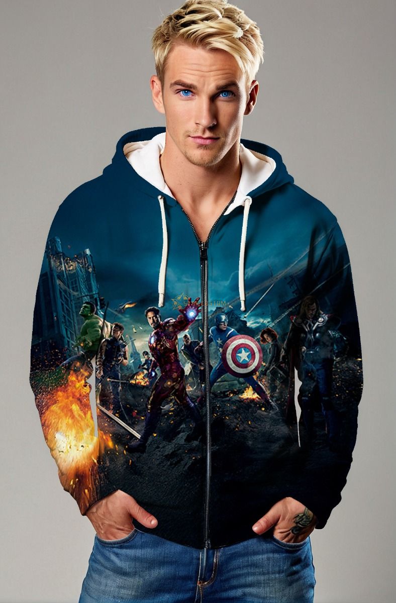 Dark Blue Avengers Team Battle Zip‑Up Hoodie