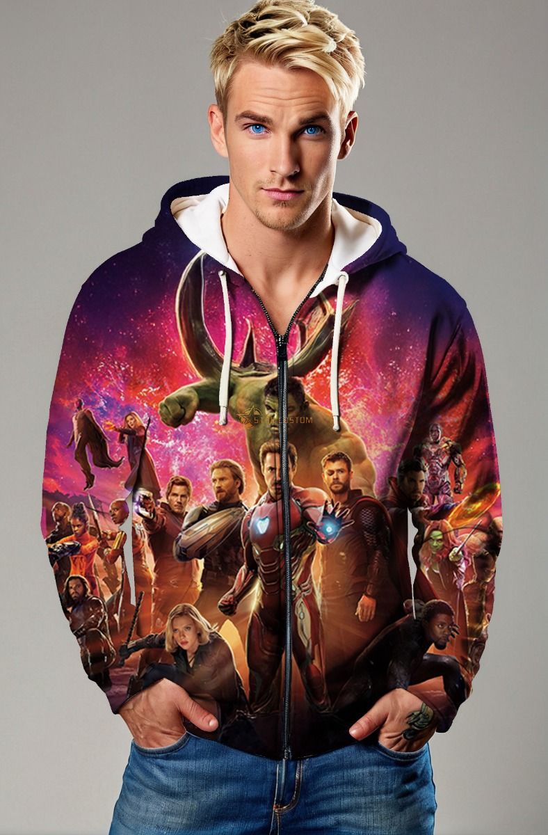 Dark Red Avengers Infinity War Zip‑Up Hoodie
