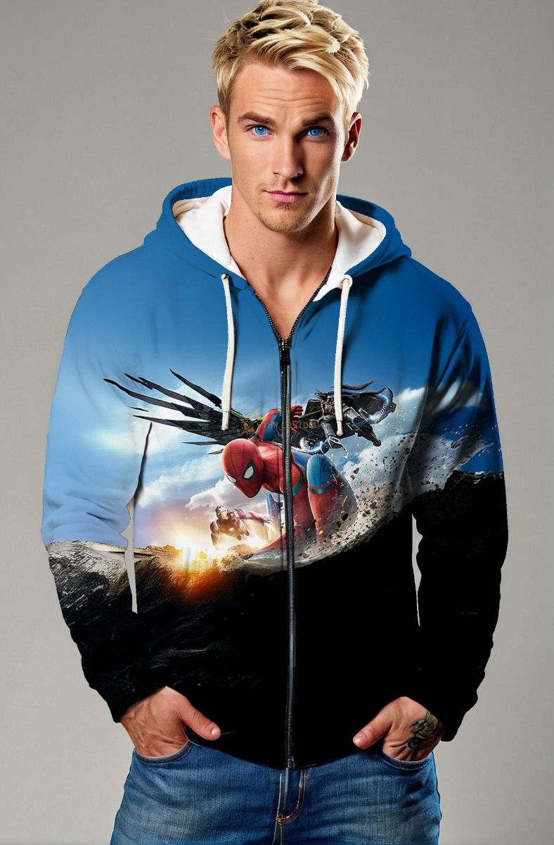 Spider‑Man Action Battle Graphic Zip‑Up Hoodie – Blue