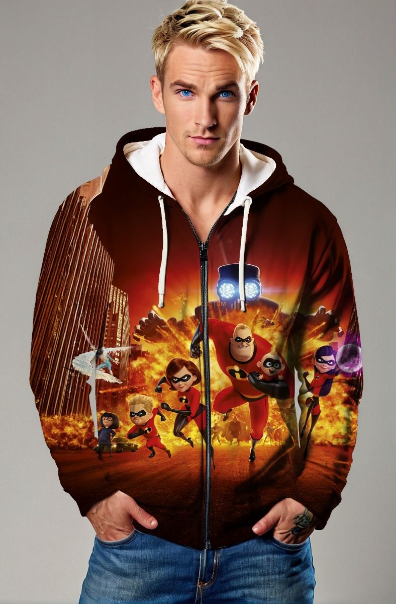  The Incredibles Family Action Zip‑Up Hoodie – Dark Brown