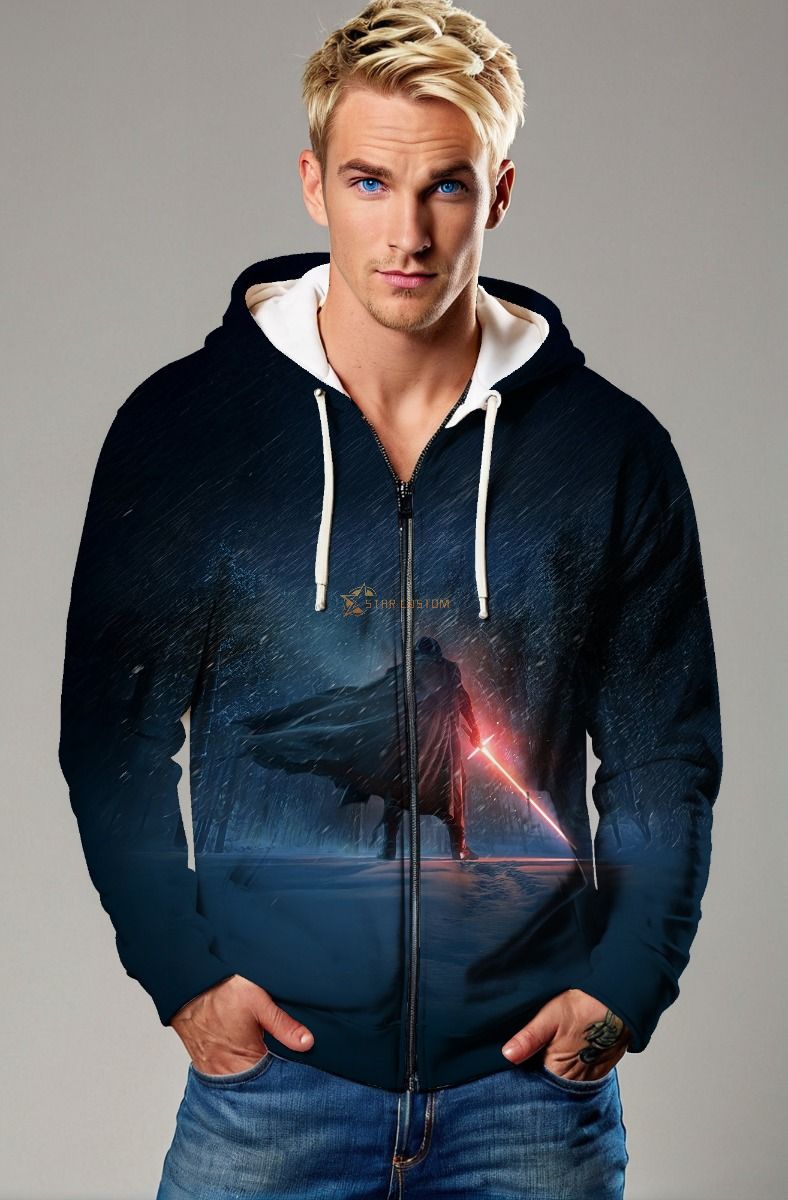 Dark Blue Galactic Warrior Zip‑Up Hoodie