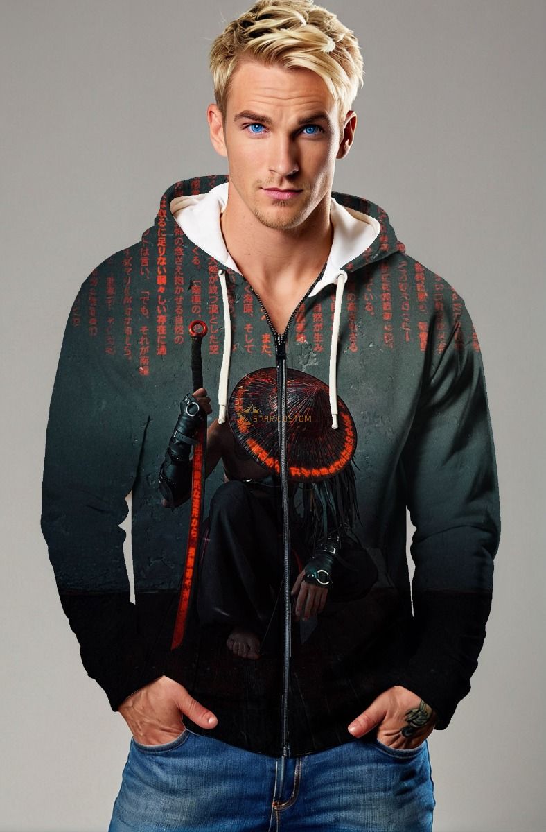 Dark Samurai Warrior Graphic Zip‑Up Hoodie