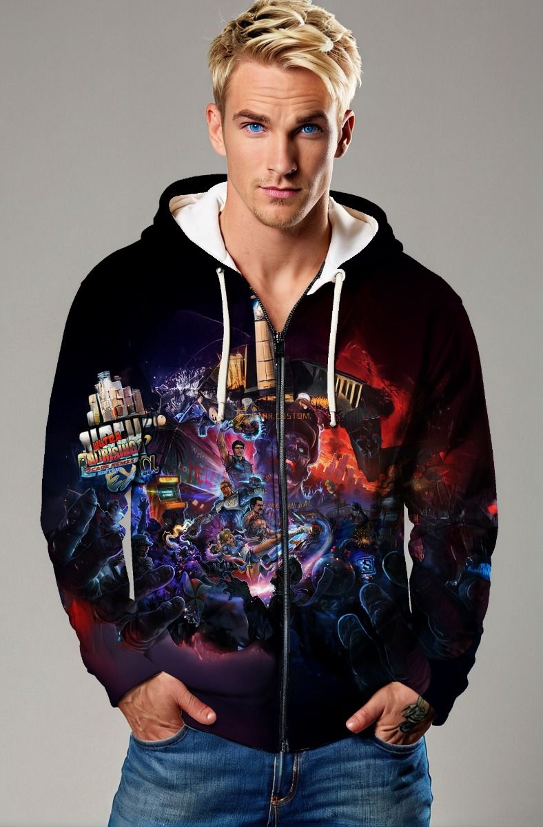 Dark Purple Sci‑Fi Arcade Zip‑Up Hoodie