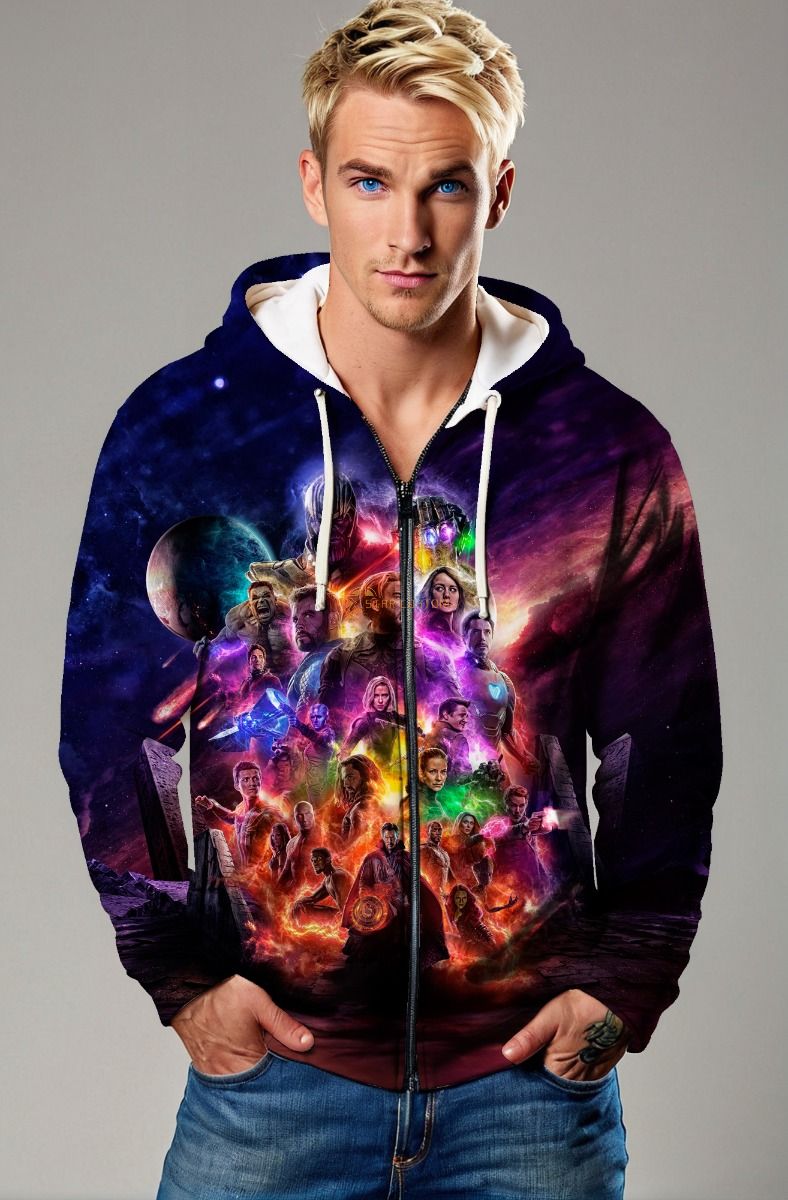  Dark Purple Avengers Universe Zip‑Up Hoodie