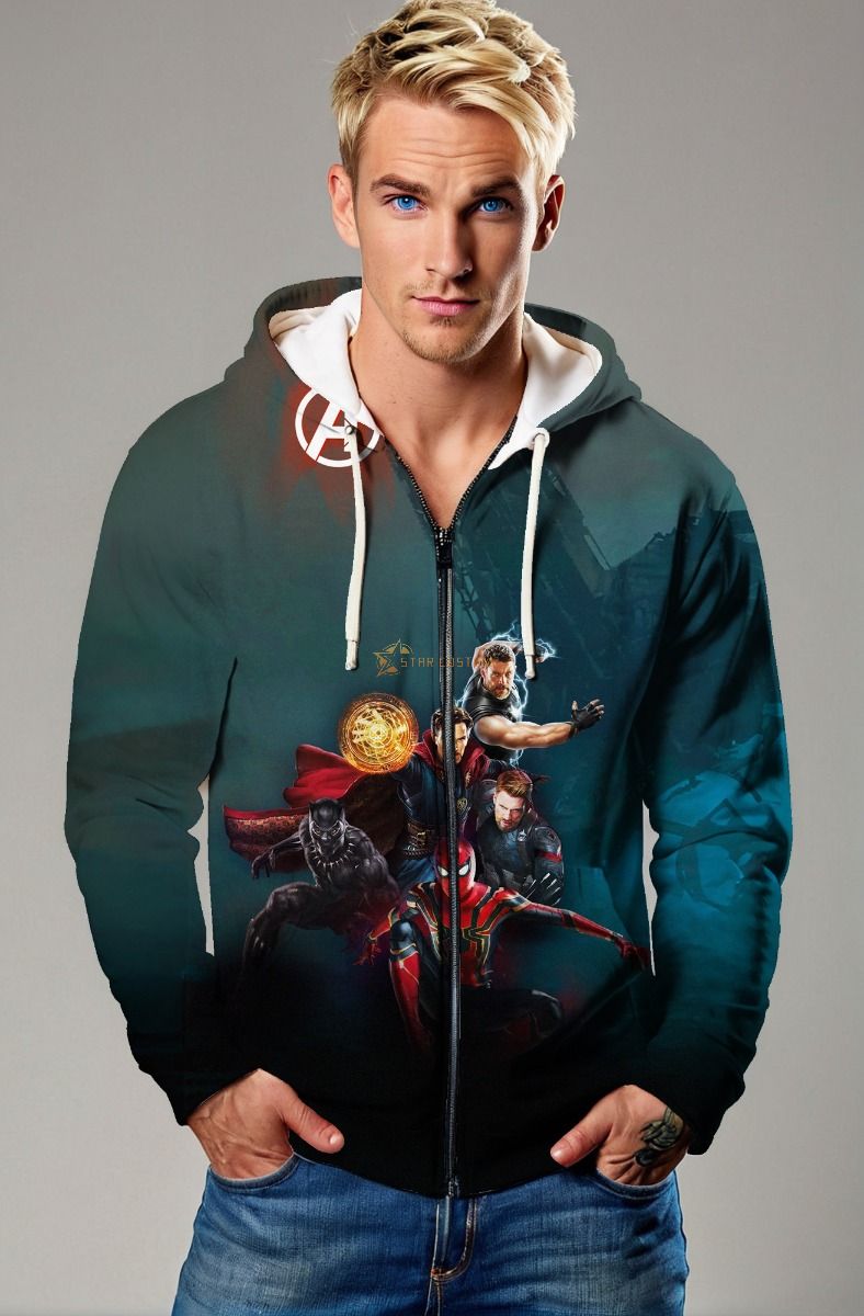  Dark Green Avengers Heroes Zip‑Up Hoodie