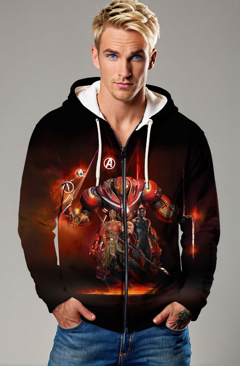 Black Avengers Battle Zip‑Up Hoodie