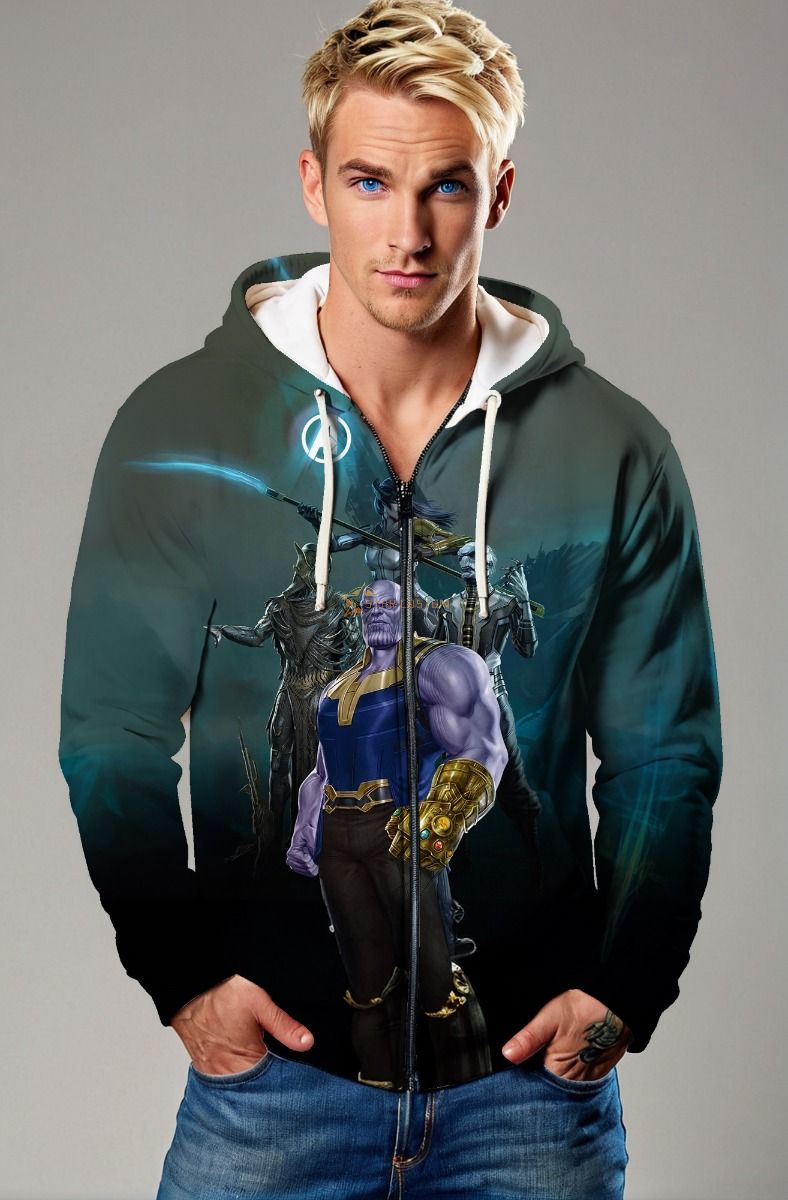 Dark Green Thanos Battle Zip‑Up Hoodie