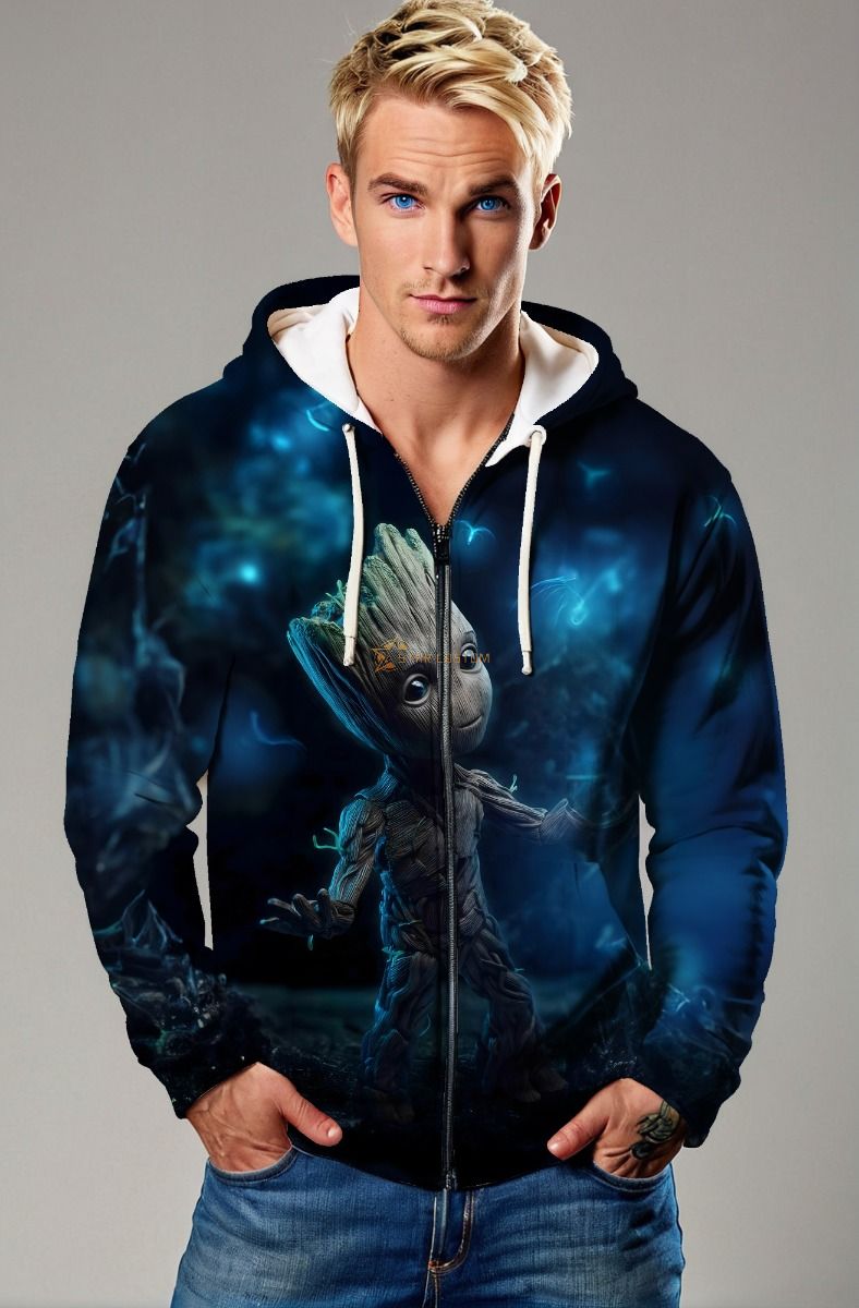 Dark Blue Baby Groot Zip-Up Hoodie