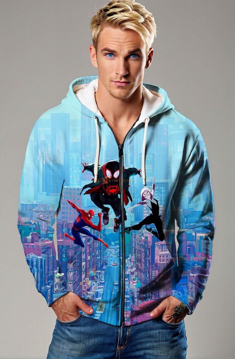 Light Blue Spider‑Verse Zip‑Up Hoodie