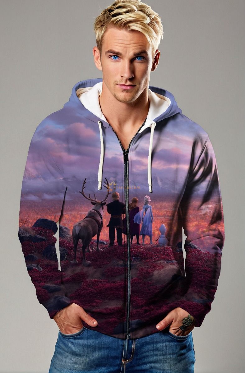 Purple Frozen Journey Graphic Zip‑Up Hoodie