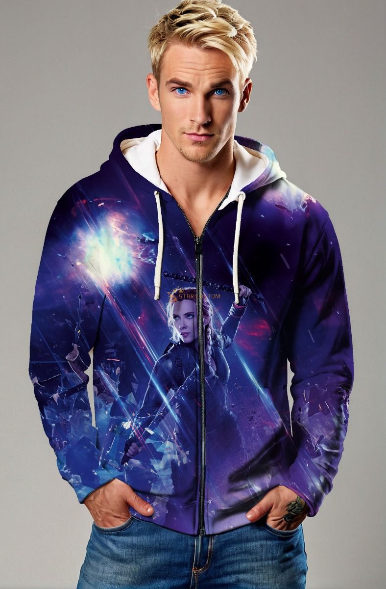Dark Purple Heroic Warrior Graphic Zip‑Up Hoodie