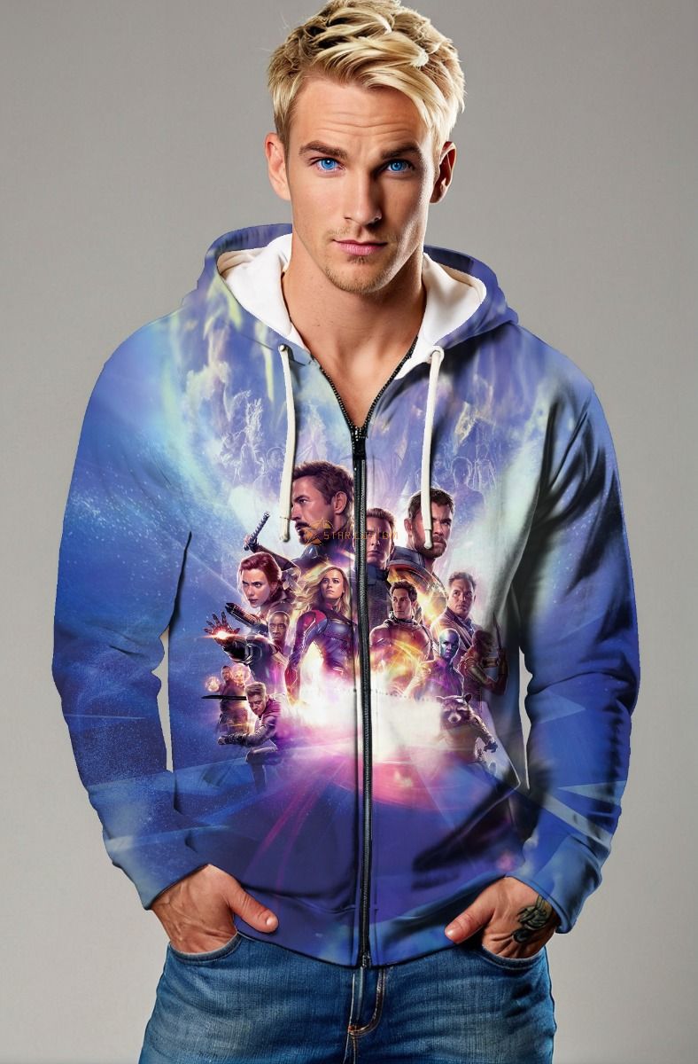 Bright Blue Avengers Endgame Graphic Zip‑Up Hoodie