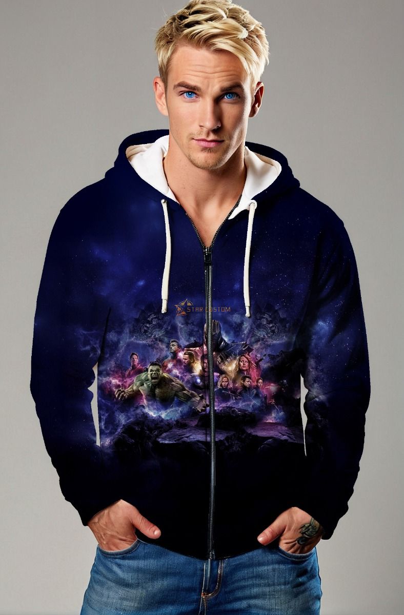 Dark Blue Avengers Universe Zip‑Up Hoodie