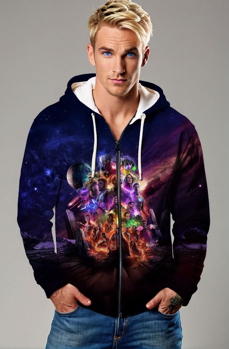 Dark Purple‑Blue Avengers Infinity War Zip‑Up Hoodie