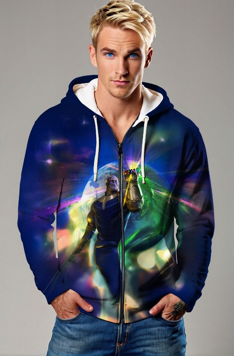 Dark Blue Thanos Infinity Gauntlet Zip‑Up Hoodie