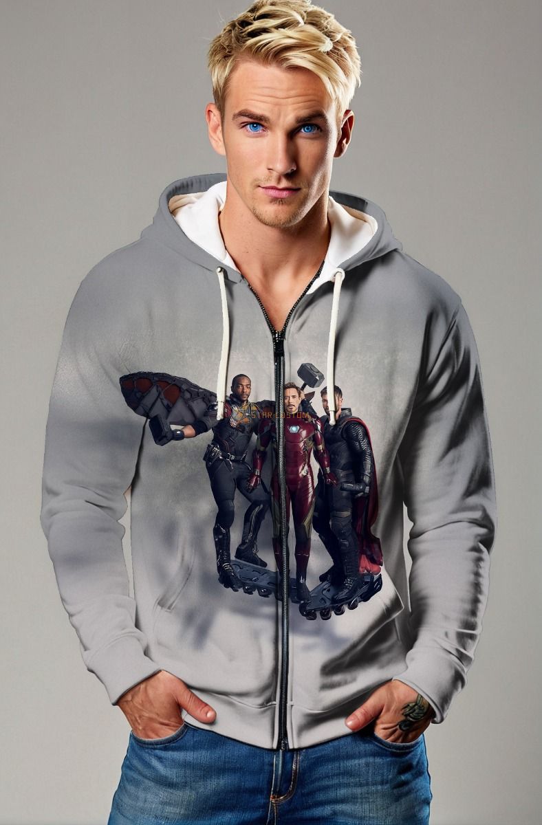 Light Grey Avengers Trio Zip‑Up Hoodie