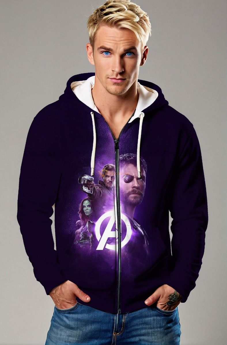 Dark Purple Avengers Team Zip‑Up Hoodie