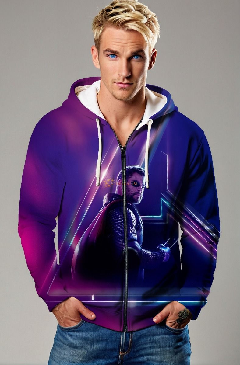 Purple Thor Avengers Zip‑Up Hoodie
