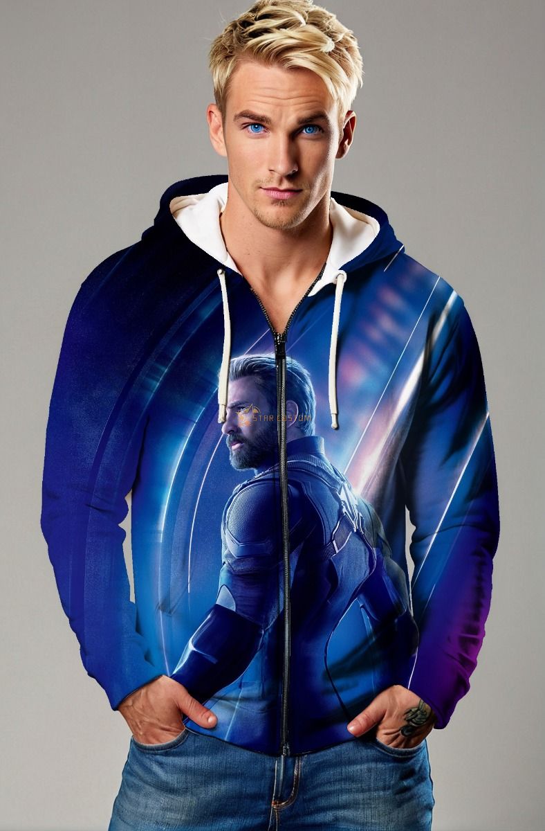 Blue Captain America Avengers Zip‑Up Hoodie