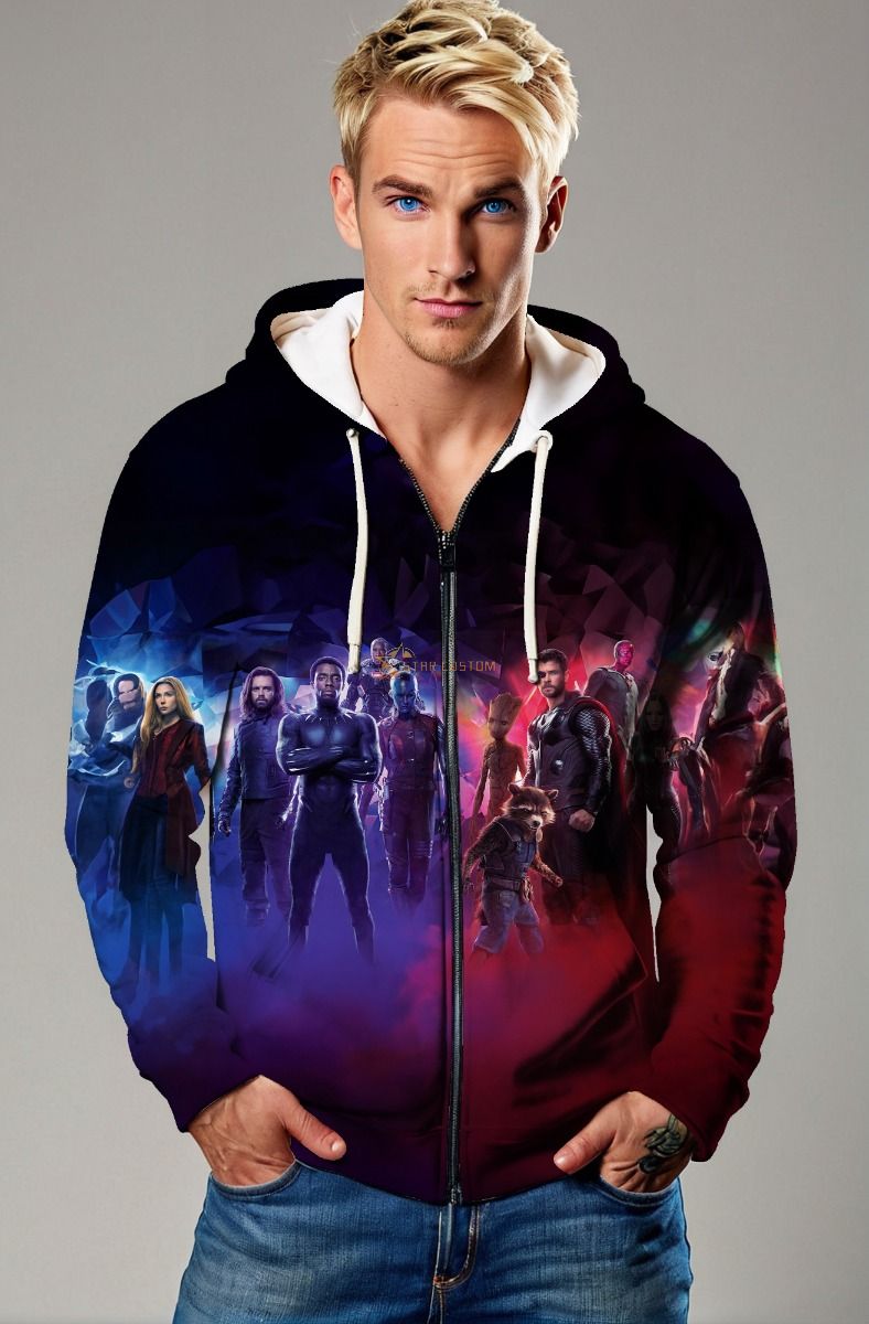 Black and Red Avengers Team Zip‑Up Hoodie
