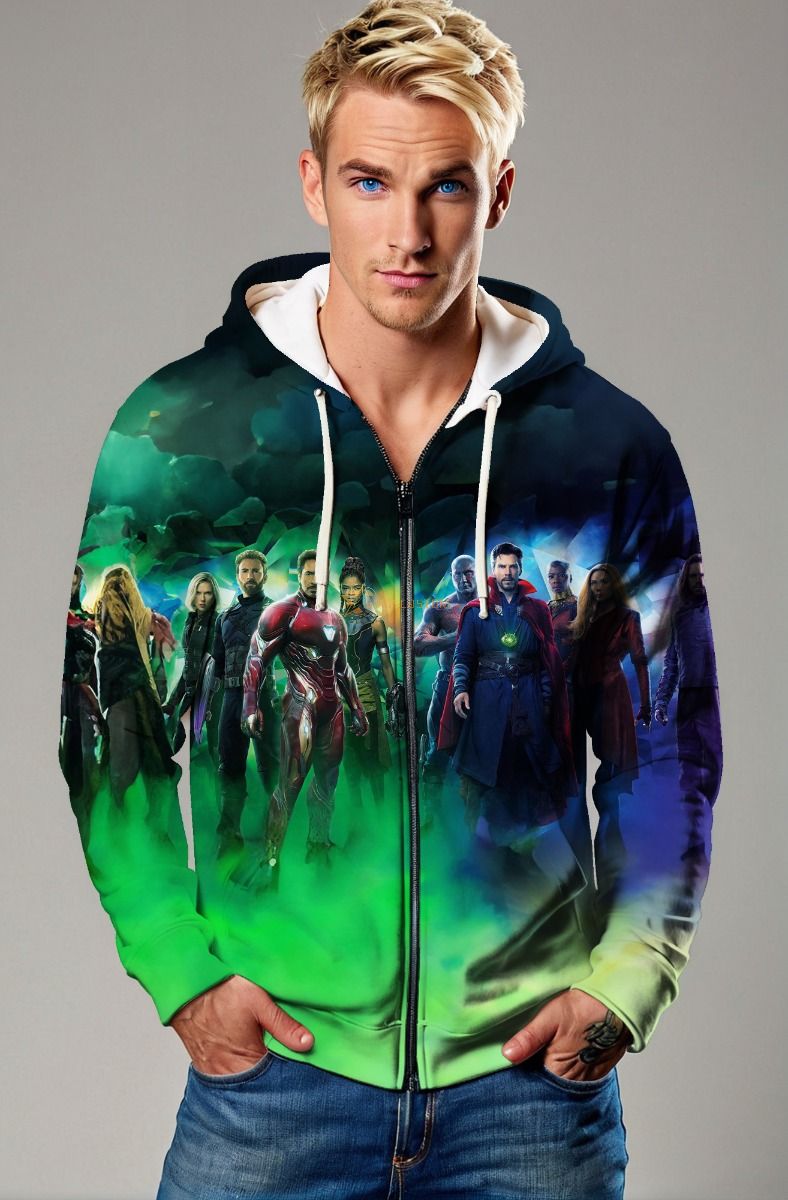 Green Avengers Team Zip‑Up Hoodie